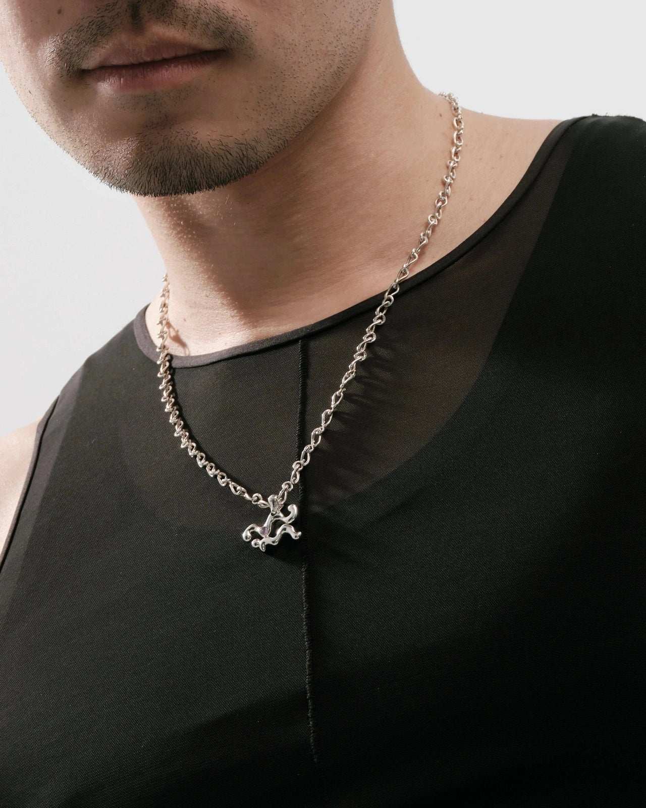 Aquarius Amethyst Pendant on Eclipse Necklace - Graedance - Neck
