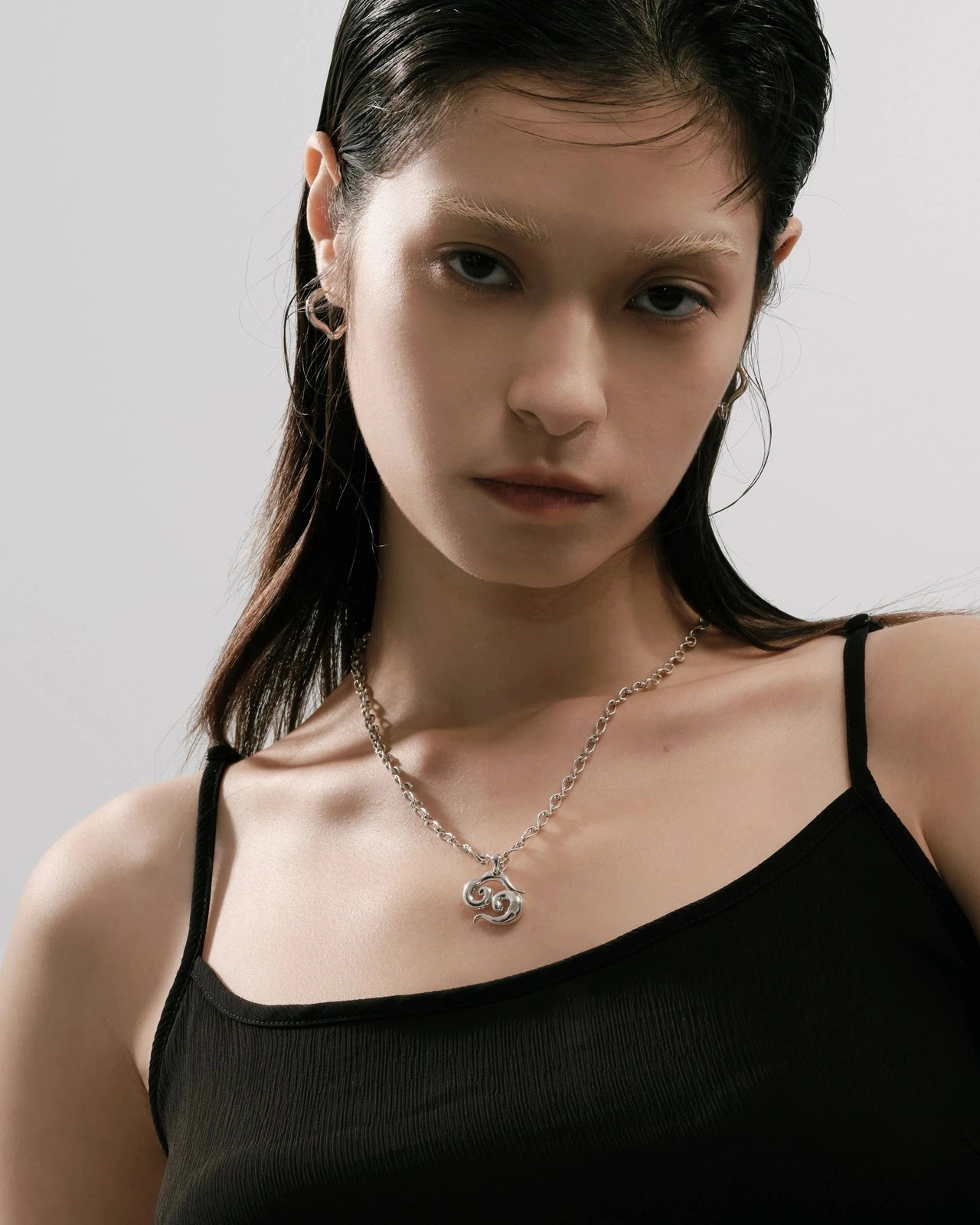 Cancer Moonstone Pendant on Eclipse Necklace - Graedance - Neck