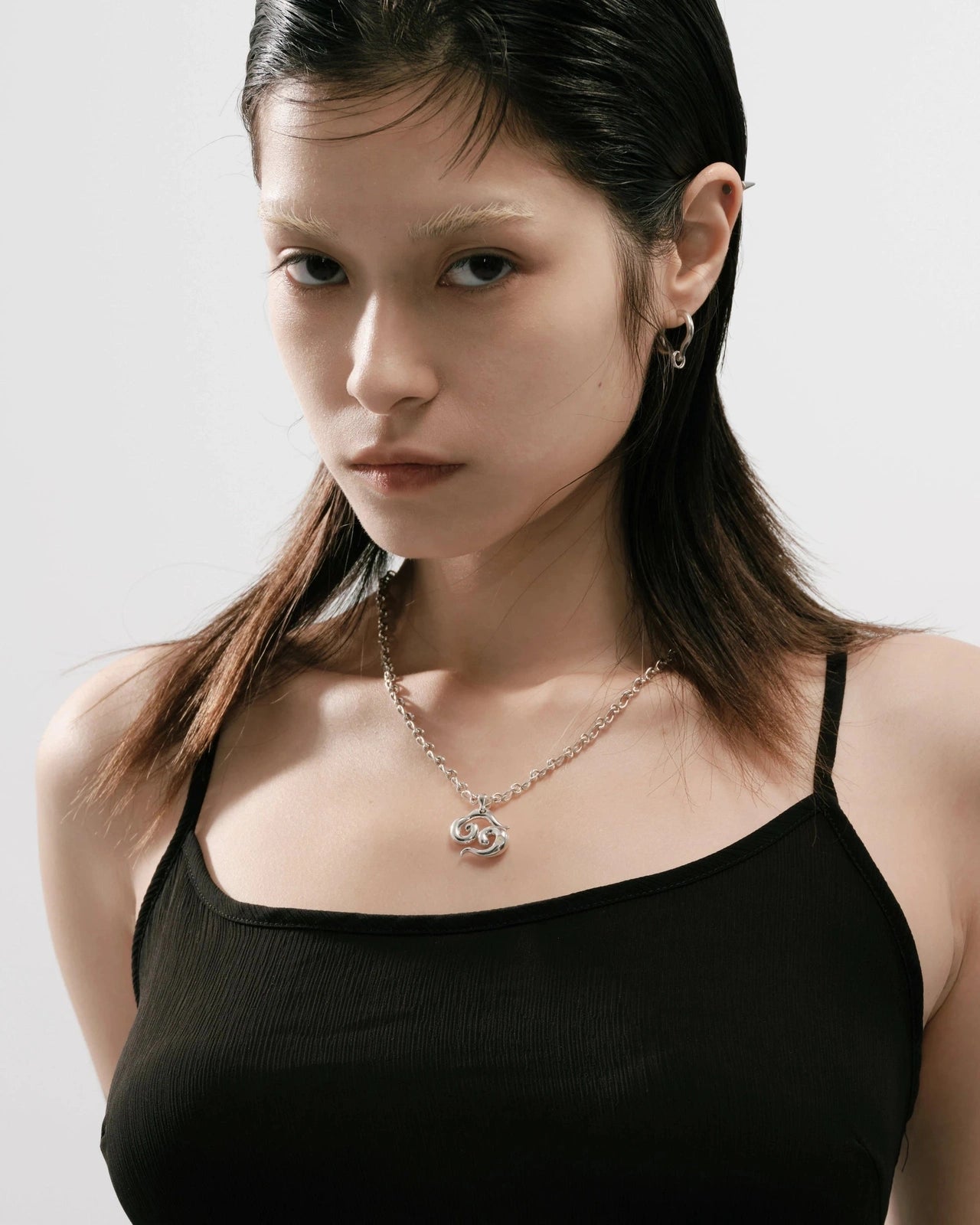 Cancer Moonstone Pendant on Eclipse Necklace - Graedance - Neck