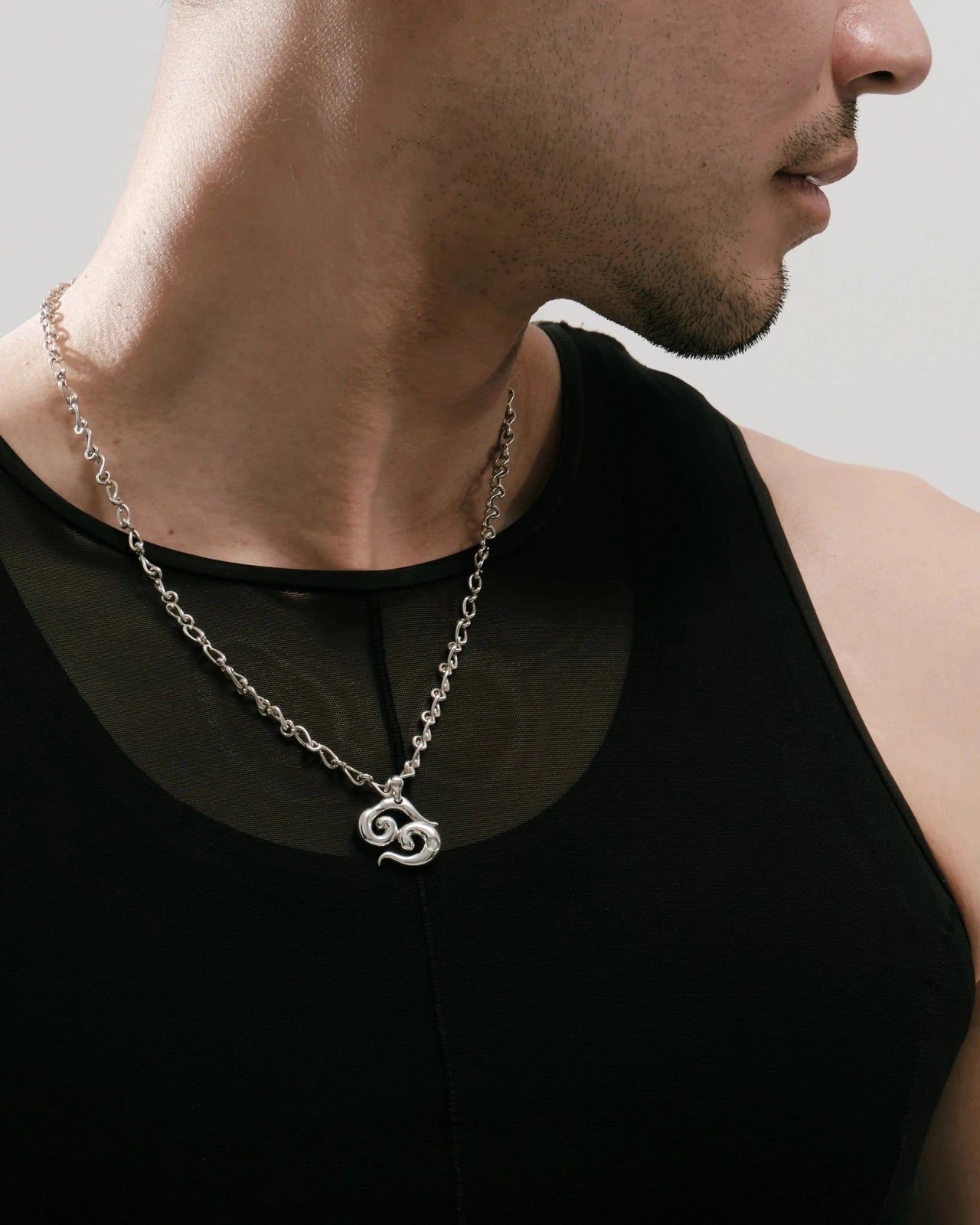 Cancer Moonstone Pendant on Eclipse Necklace - Graedance - Neck