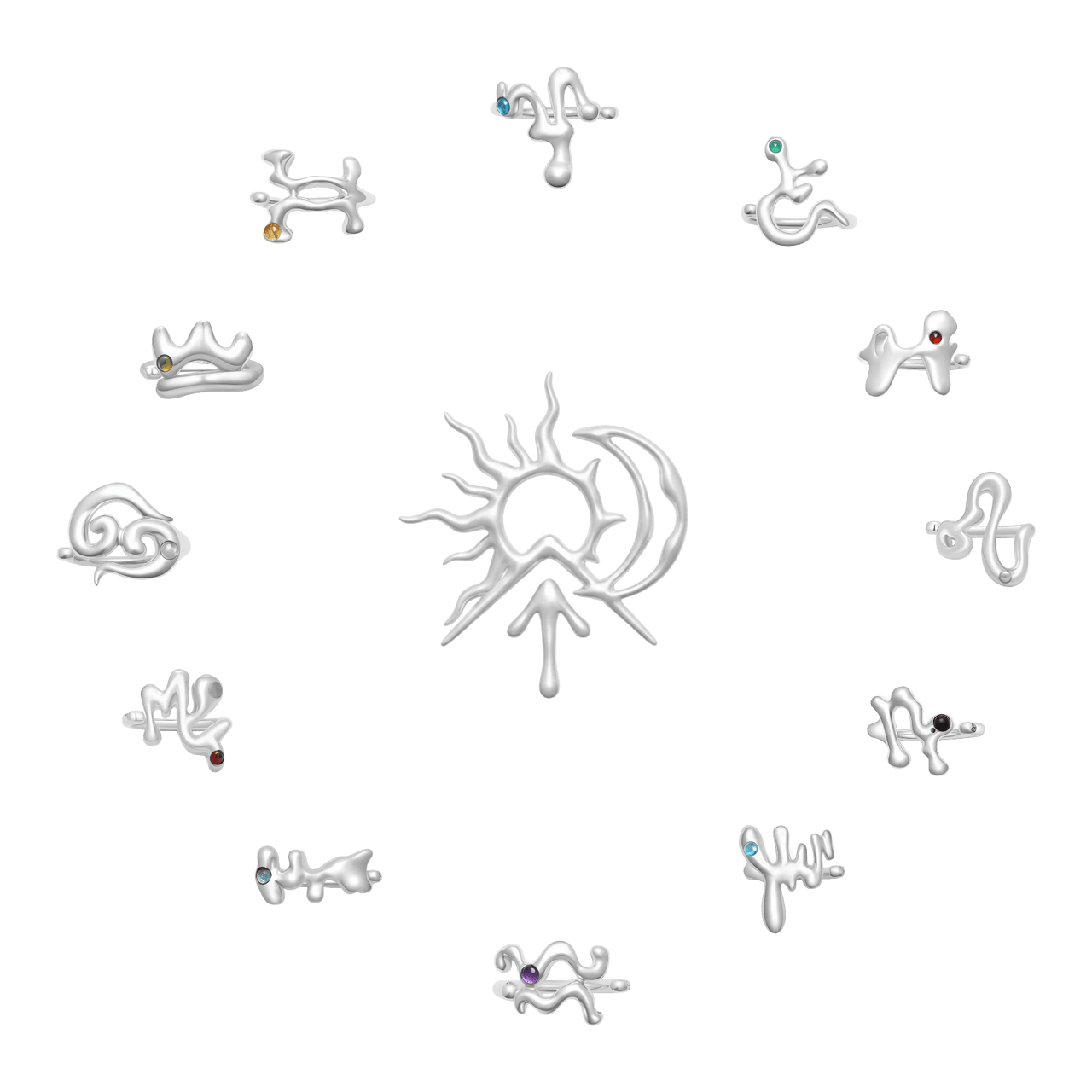 Sun, Moon, Rising Zodiac Trio Rings - Graedance -