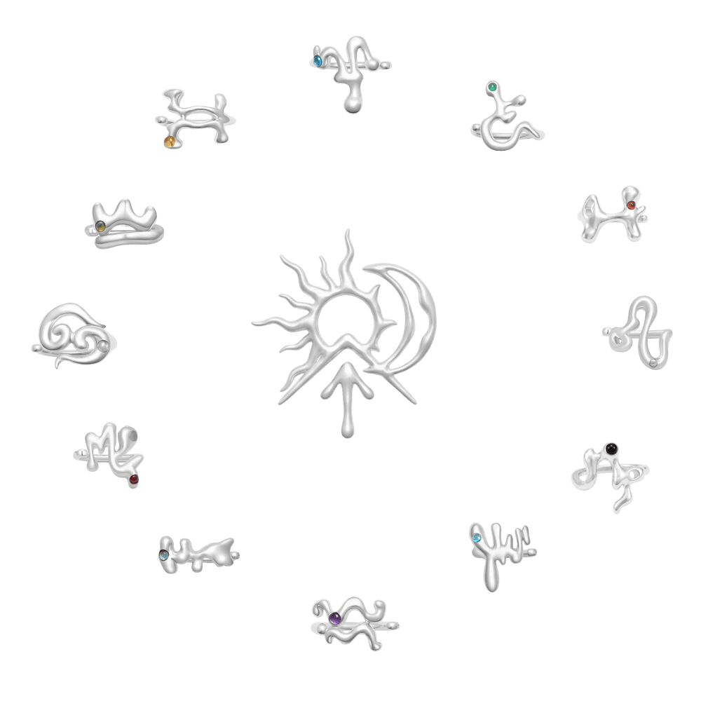 Sun, Moon, Rising Zodiac Trio Rings (Set of Three)