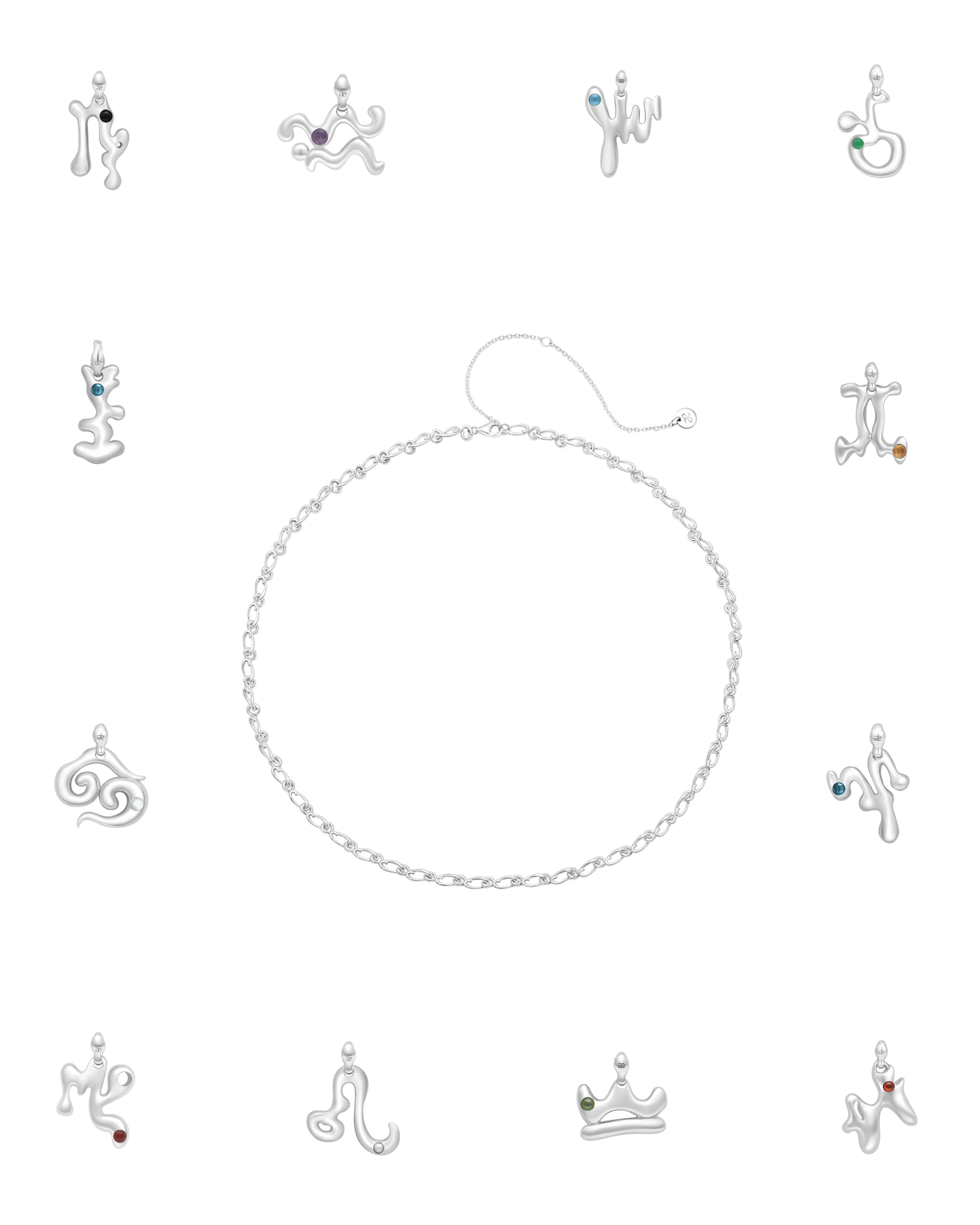 Eclipse Chain with 12 Zodiac Pendants Set - Graedance -