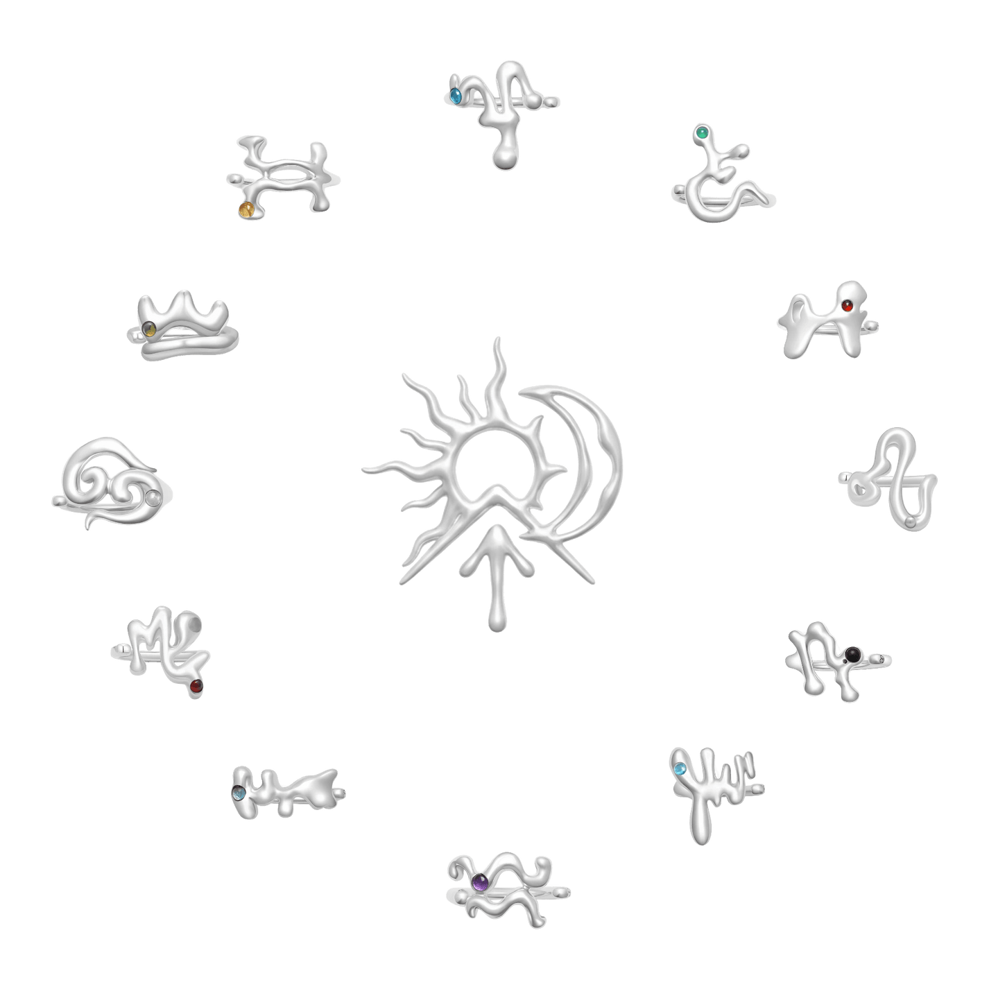 Sun, Moon, Rising Zodiac Trio Rings - Graedance -