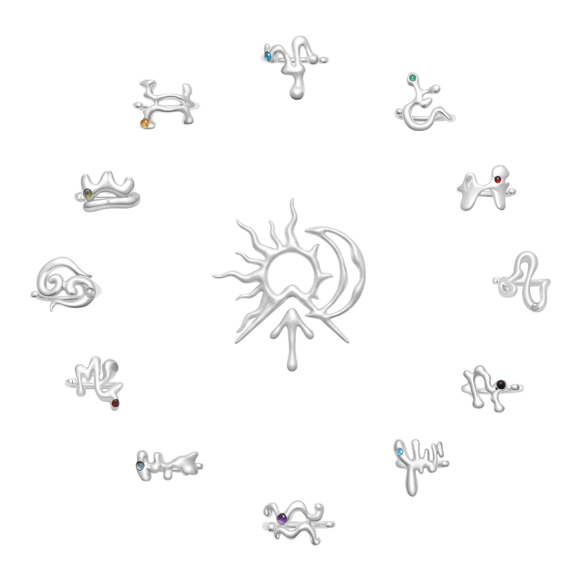 Sun, Moon, Rising Zodiac Trio Rings - Graedance - 