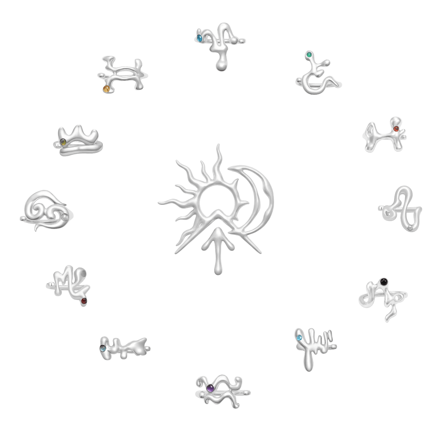 Sun, Moon, Rising Zodiac Trio Rings (Set of Three) - Graedance - Rings
